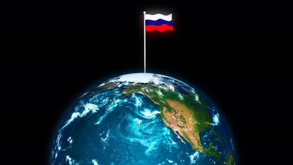 Russia Flying Flag Wave Animated On 3d Planet Earth