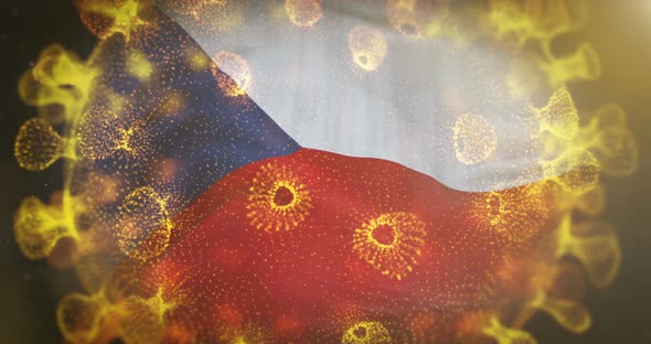 Czech Republic Flag With Coronavirus Microbe Centered 4K