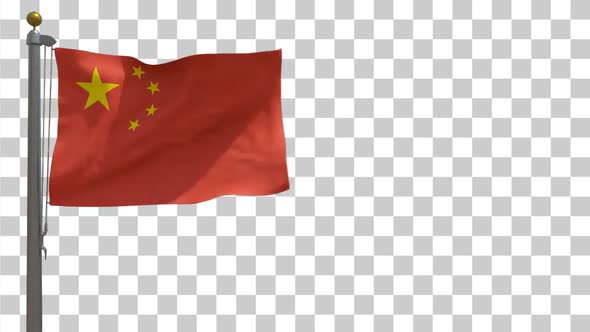 China Flag on Flagpole with Alpha Channel - 4K