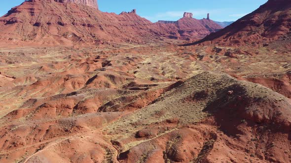 High Red Rock Monuments In The Colorado River Canyon Aerial View