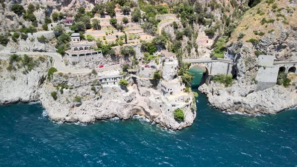 Aerial View of Furore Fjord From a Drone Amalfi Coast Italy