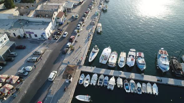 Marina of Parikia on Paros island in the Cyclades in Greece seen from the sky