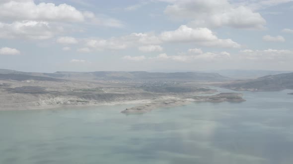 Water Reservoir and a Dam in Dagestan Aerial View of the Concrete Dam Chirkei Famous Hydroelectric