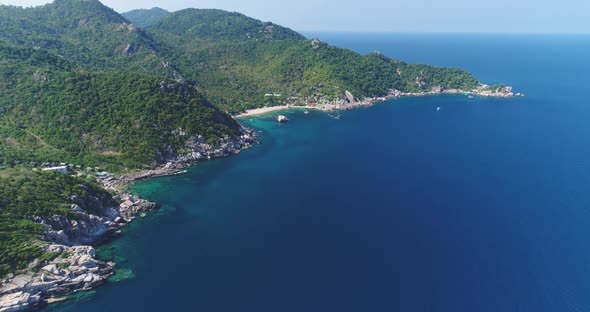 Thailand's Island Ocean Coast Aerial Landscape View Mountains with Green Trees Rocks Shore Beach