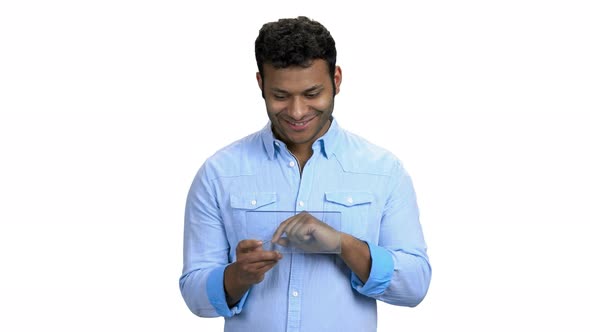 Smiling Man Using Glass Digital Device