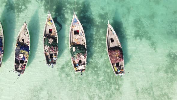 Boats in the Ocean Near the Coast of Zanzibar Tanzania Slow Motion