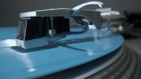 Stylus on Record Player with Blue Vinyl