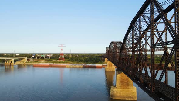 Steel Modern Architecture of Merchants Rail Bridge Crossing Mississippi River in St. Louis, Missouri