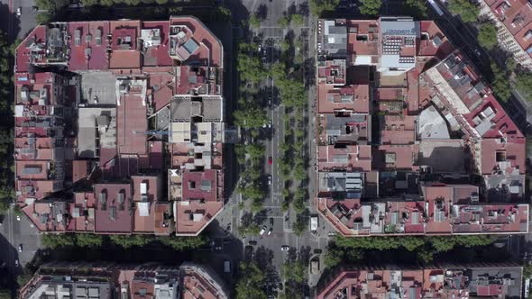 Cars Driving Through Barcelona City During the Summer Bird's Eye View