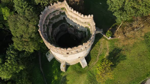 Aerial Shot The City Ostroh. Ostorg Castle. Ukraine