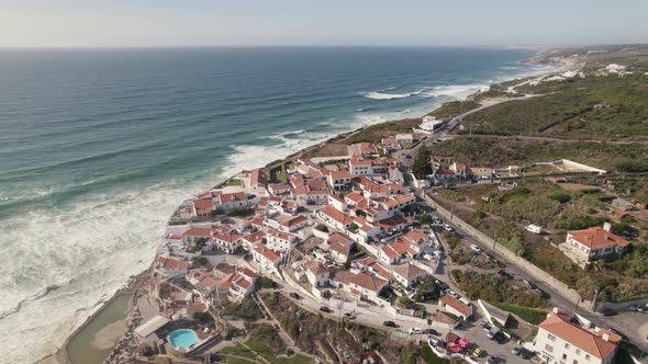 Colares civil parish drone shot of Azenhas do Mar seaside town in Sintra, Portugal