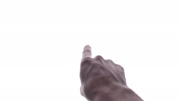 Person does hand gesture with bright white backdrop 20