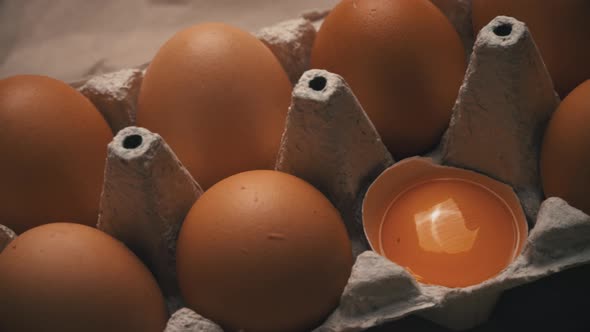 The Broken Egg Lies in the Container Among the Whole Eggs