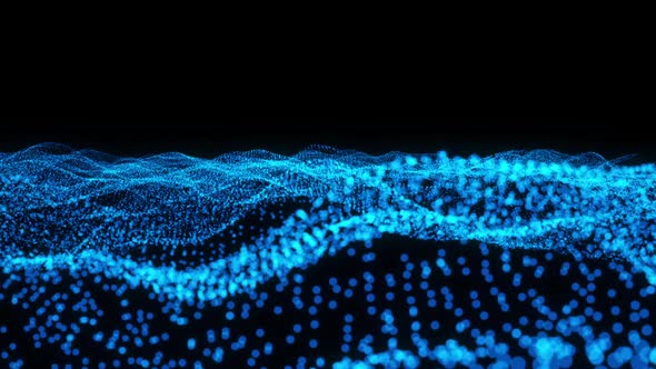 Digital blue particles wave with light motion abstract background