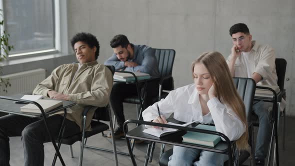 Young Students Employees Workers Unmotivated Staff Sitting in Classroom Listening Boring Lecture