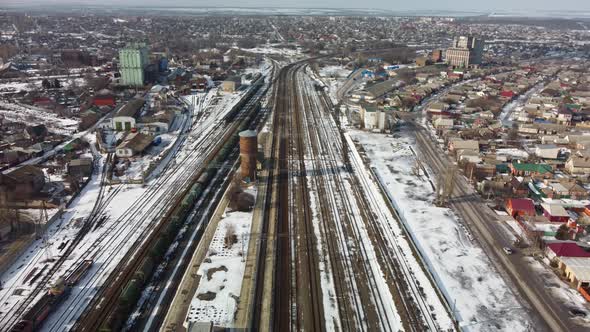 Railway Interchange Station in Winter From a Bird's Eye View