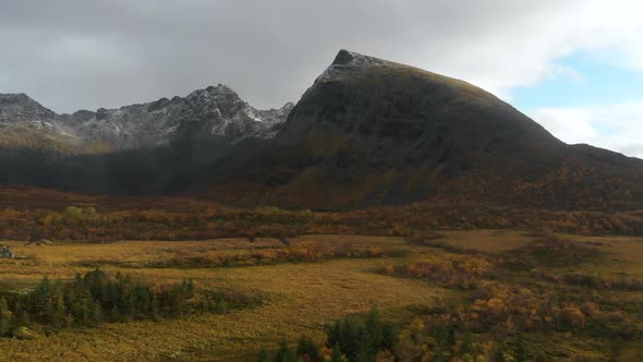 Drone flying in norway in the lofoten. Awesome landscapes and mountains.