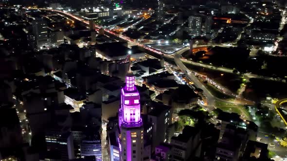 Aerial time lapse landscape of downtown Sao Paulo Brazil. Traffic at famous avenue