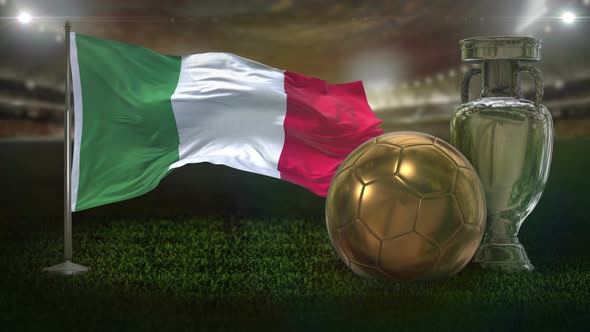 Italy Flag With Football And Cup Background Loop