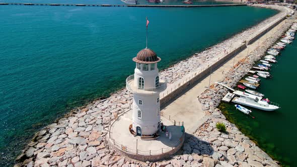 Lighthouse in the Port of Alanya Turkey Seaport Bay View From the Sea