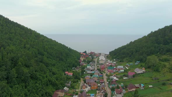 Top View of the Village Between the Green Hills