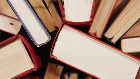 Close-up of books arranged