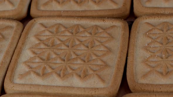 Square Crispy Butter Cookies Detailed Textured Surface Rotation