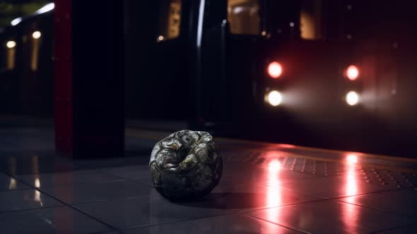 Old Soccer Ball in Empty Subway