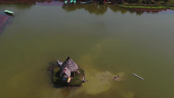 4K daytime aerial drone view over the beautiful Laguna de los Milagros (Miracles Lakes), Tingo Maria