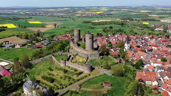 Aerial view of Muenzenberg Castle, Muenzenberg, Hesse, Germany