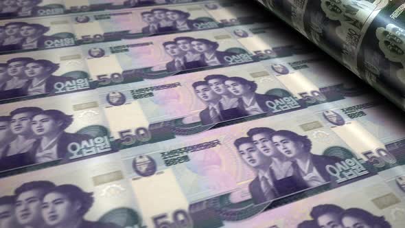 North Korea Won money banknotes printing seamless loop