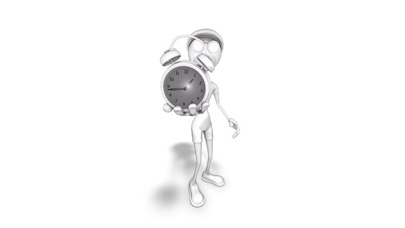 3D Man Cartoon Show Clock  3D Looped on White