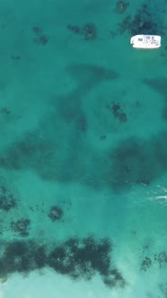 Vertical Video Boats in the Ocean Near the Coast of Zanzibar Tanzania