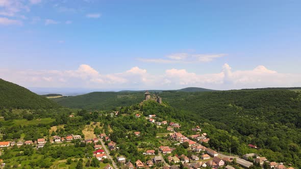 Aerial view of Somoska Castle in the village of Siatorska Bukovinka in Slovakia