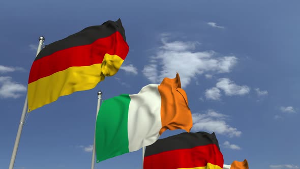 Flags of Ireland and Germany at International Meeting alt