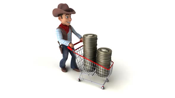 Fun 3D cartoon cowboy shopping with ethereum