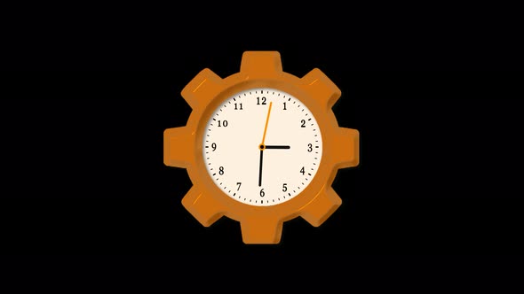 Brown Color Gear 3d Wall Clock Isolated On Black Background