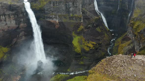 Haifoss Waterfall in Iceland Aerial View