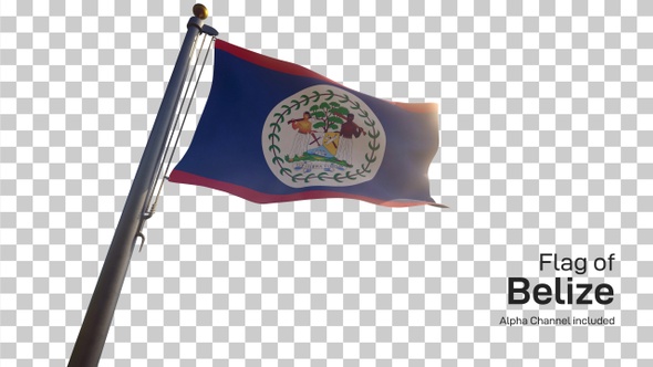 Belize Flag on a Flagpole with Alpha-Channel