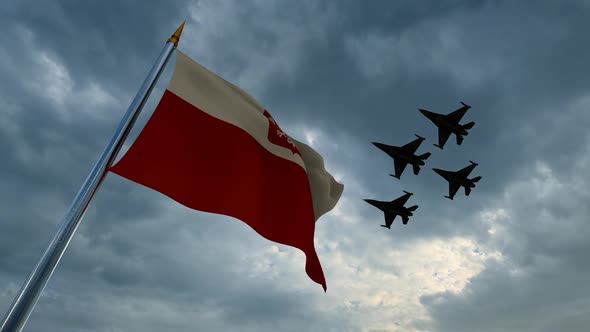 Waving Polish Flag and Group of Warplanes