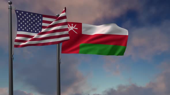 Oman Flag Waving Along With The National Flag Of The USA - 4K