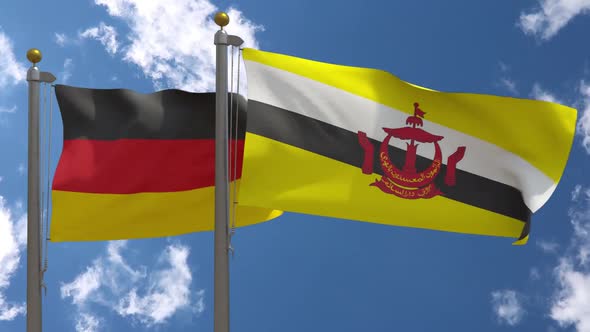 Germany Flag Vs Brunei On Flagpole