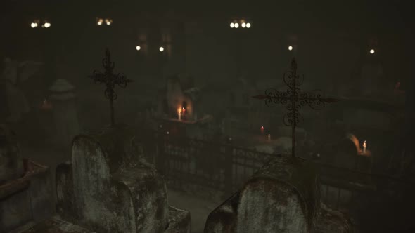 Old Graveyard with a Group of Cross Tombstones alt