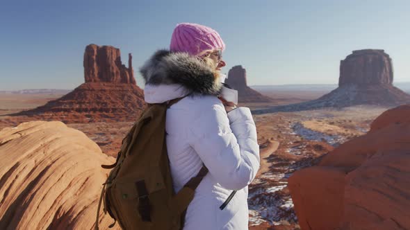 Beautiful Young Woman Enjoying Spiritual Place for Native American People USA