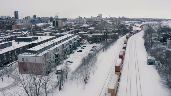 4K winter City Train Pan up Drone sequence_002