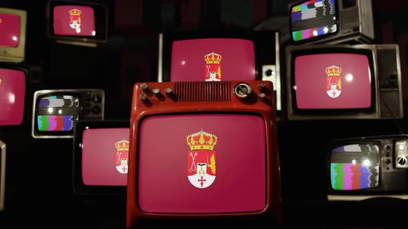 Flag of Albacete, province of central Spain, and Retro TVs.