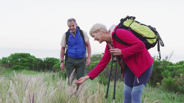 Senior couple on a hike together in nature