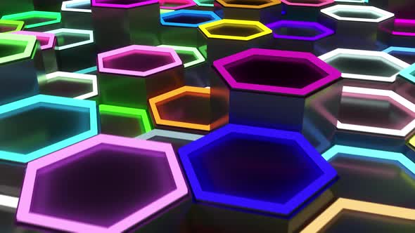 Colorful Hexagonal Polygons with Lightning Illuminated Cups Moves Up and Down