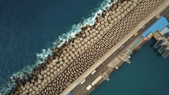 Aerial View of the Promenade and Coastal Stones in the Port City of Agaete