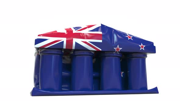 Deflating Bank or Government Building with Flag of New Zealand
